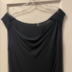Elegant Navy Elie Tahari  Draped Top, jersey knit with Chiffon at shoulders. XL